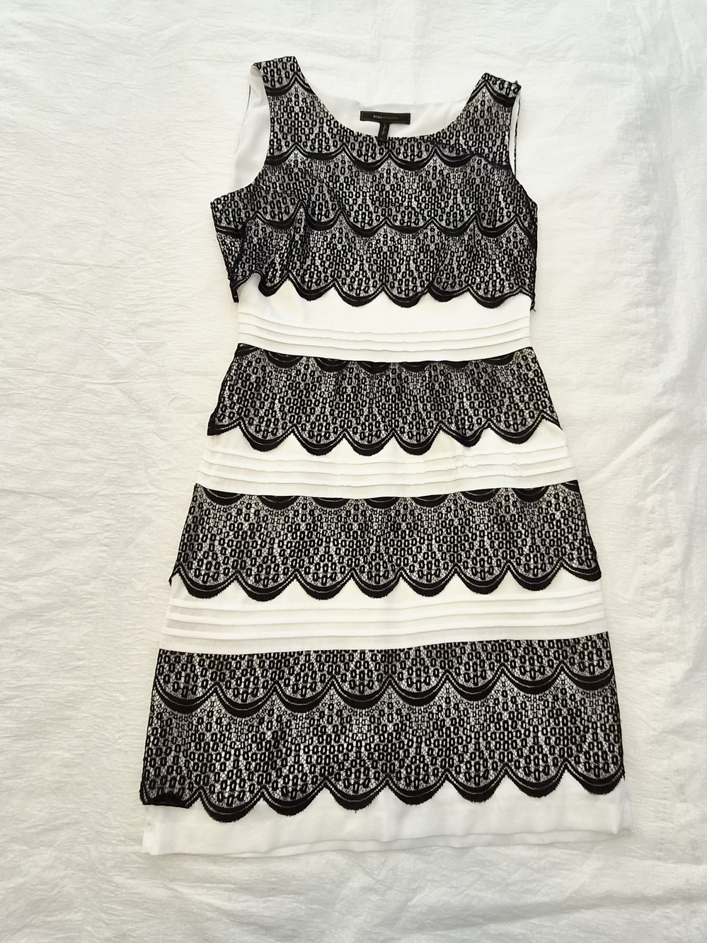 BCBGMaxAzria Black & White Scalloped Lace Dress